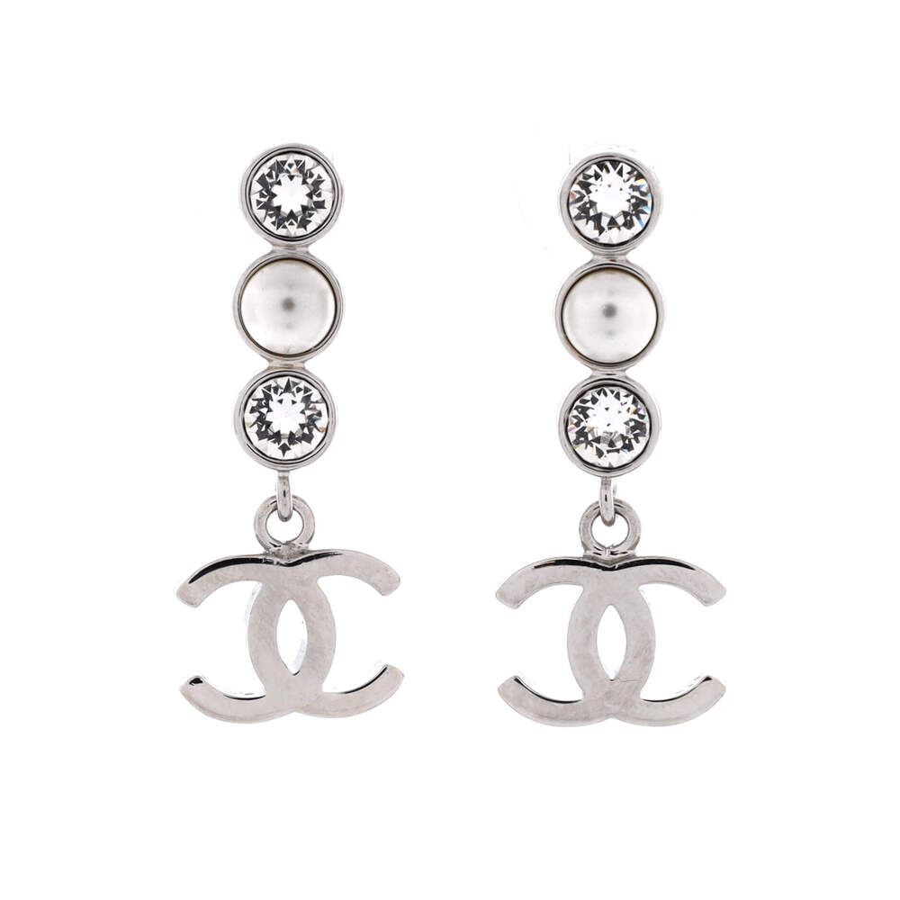 Chanel CC Round Drop Dangle Earrings